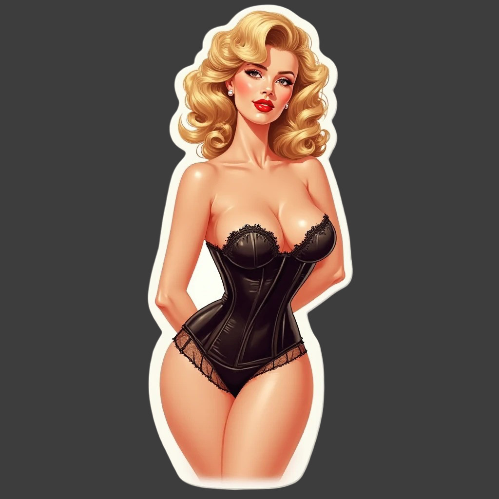 Pinup girl sticker vinyl decal blonde lingerie corset black retro classic lace