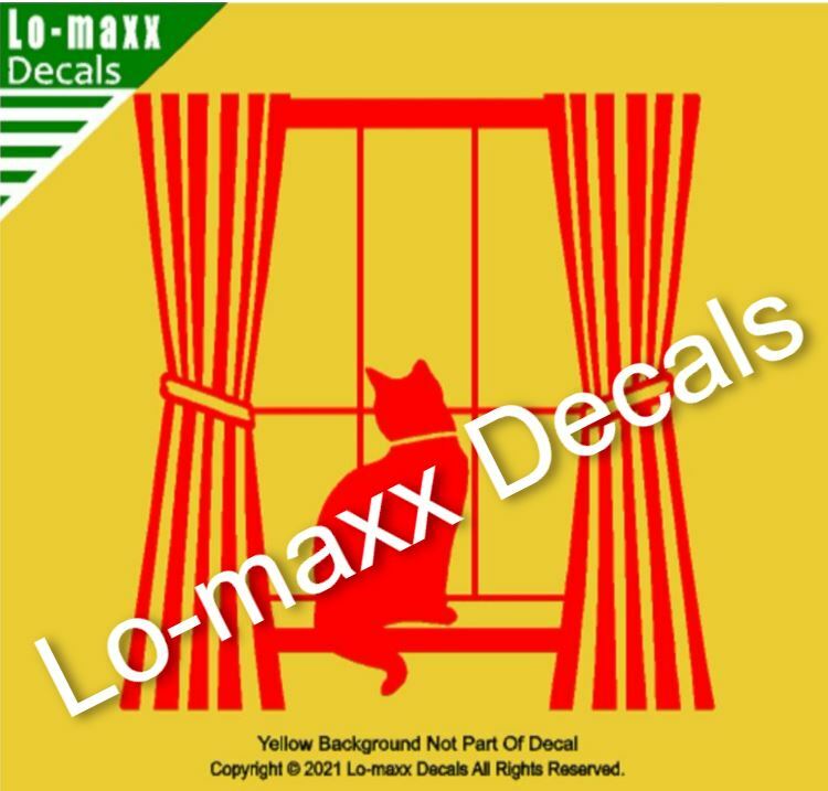 Cat In Window With Curtains Unique Graphic Design Die Cut Vinyl Decal Art