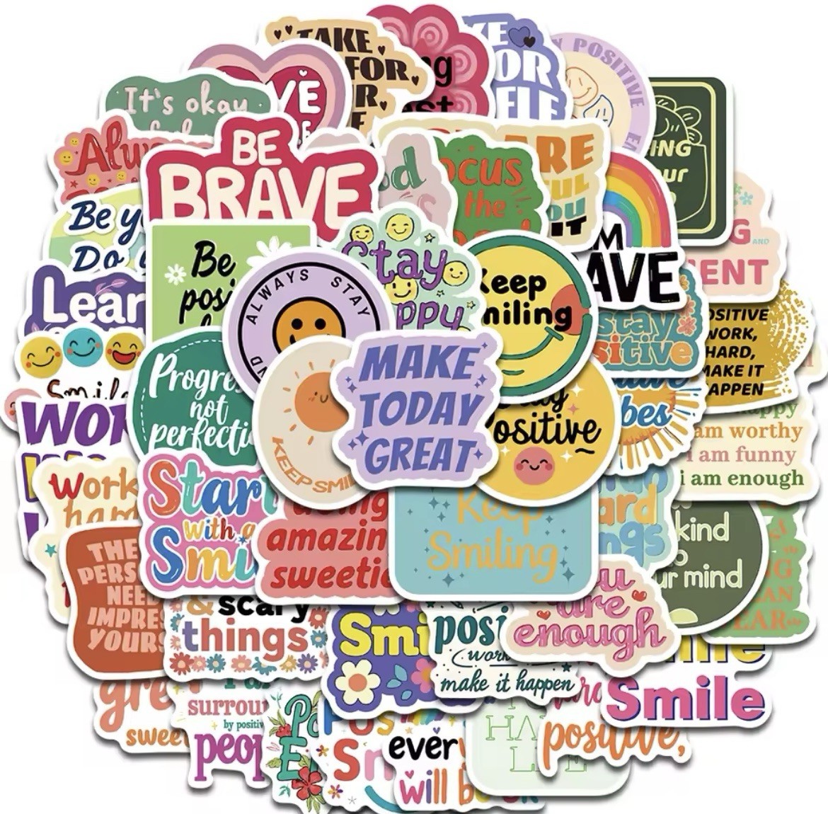 Positive Affirmative Style Stickers 50pc Words And Phrase Stickers FREE SHIPPING
