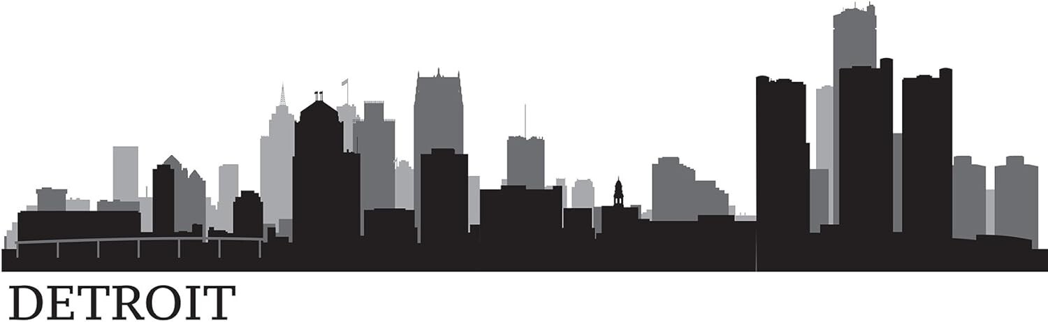 WallPops WPK2521 Detroit Cityscape Wall Art Kit, Black