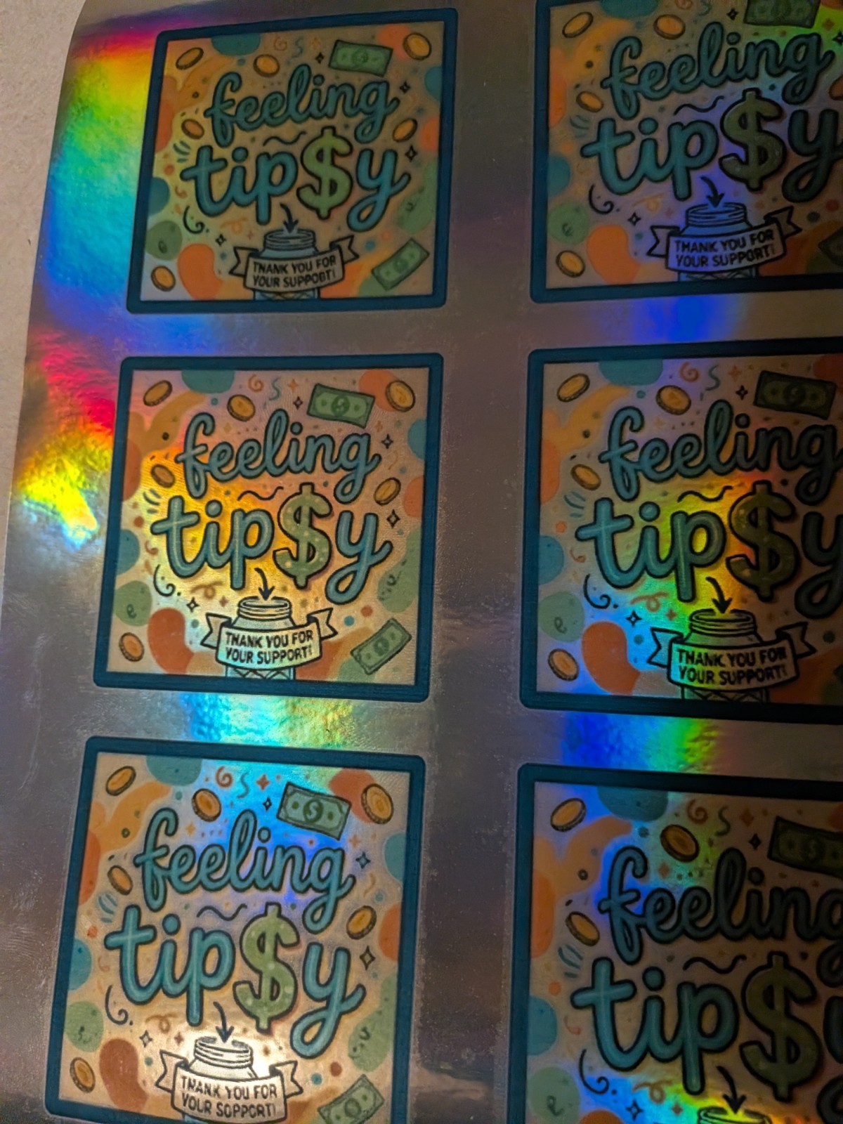 Holographic Feeling Tipsy Sticker Sheet | Tip Jar Stickers Bartender Server Six