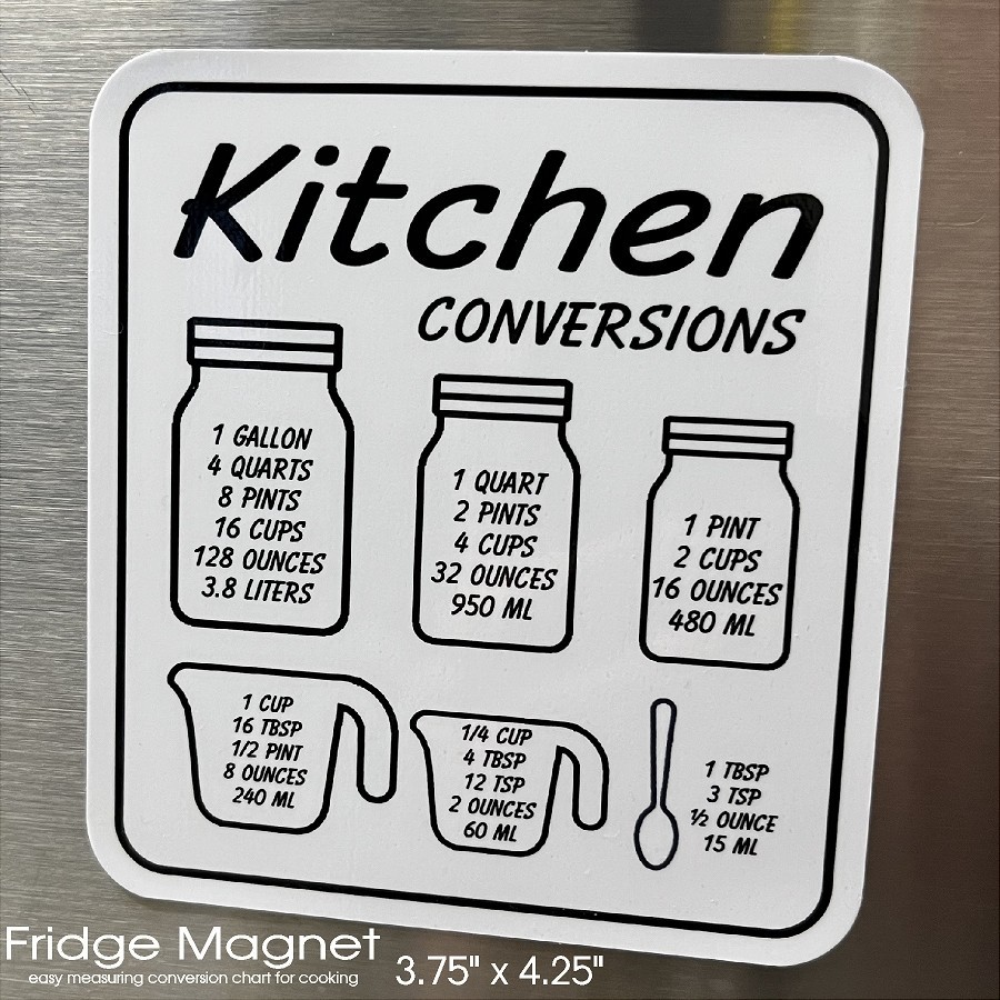 Kitchen Cooking Measurements Conversion Chart Magnet 3.75″ x 4.25″ Easy To Read
