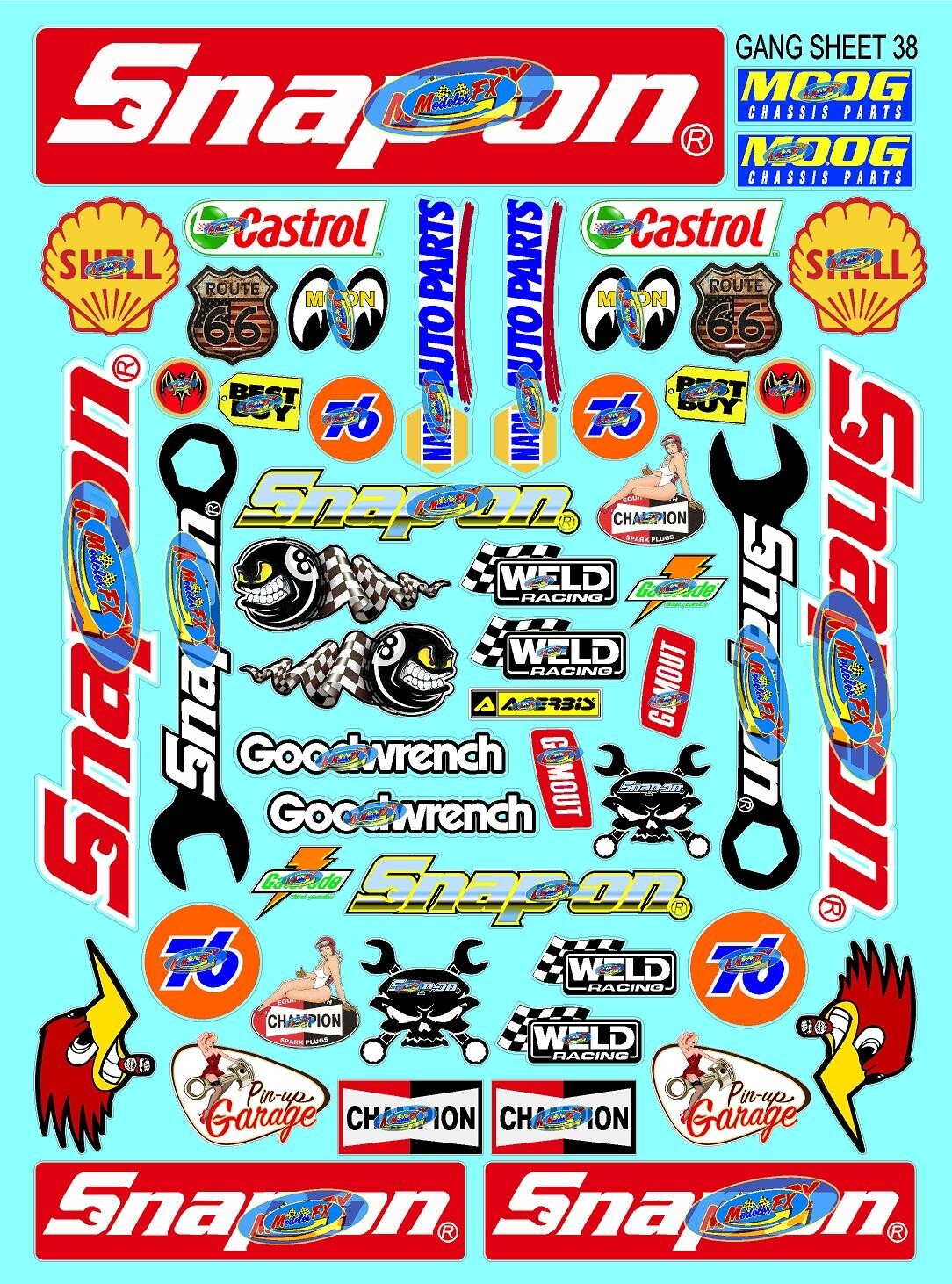 White Vinyl Sticker Sheet 38 snap-on-R/C MODEL Decal fits 1/24-1/16 Scale CUT