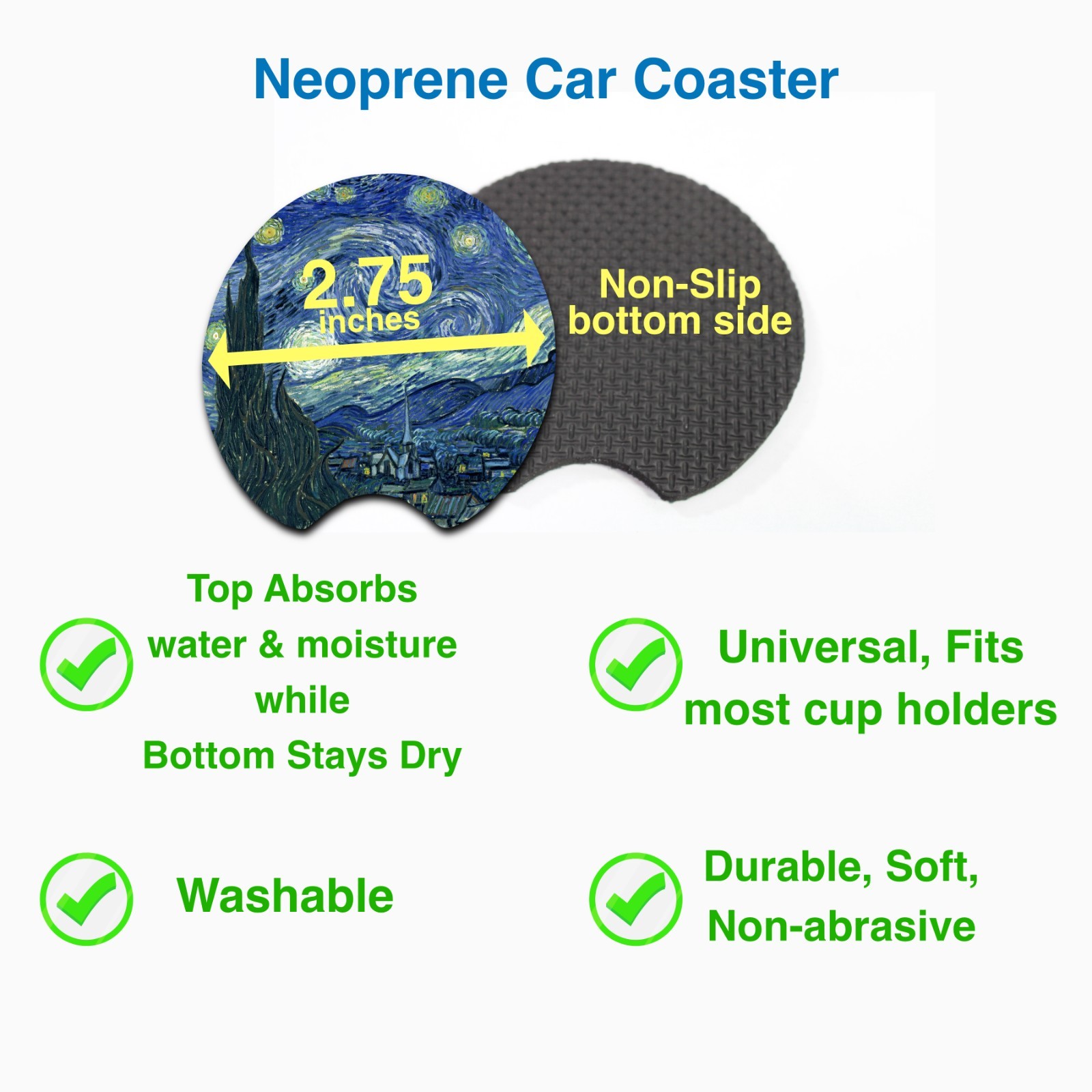 2 Pcs BRITAIN Car Cup Holder Coaster Soft & Washable Non-Slip Neoprene Rubber