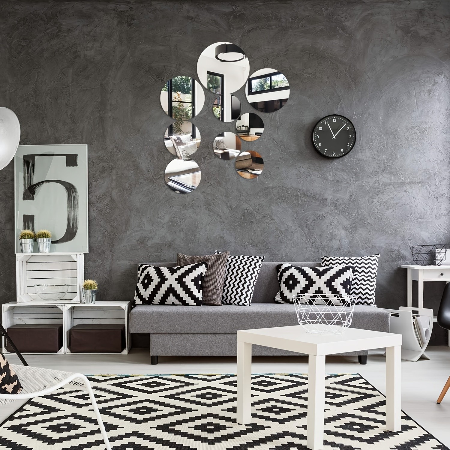 9 Pack Gold Round Mirror Panel Removable Self-Stick Farmhouse Indoor Wall Art