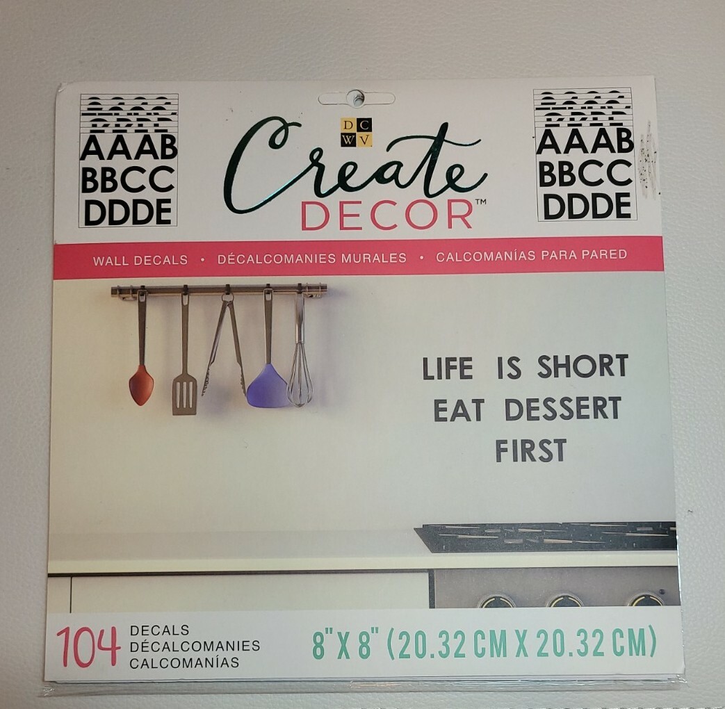 NEW! DCWV Create Décor Removable Wall Decals 8″X8″-Black Alphabet, 8 Sheets
