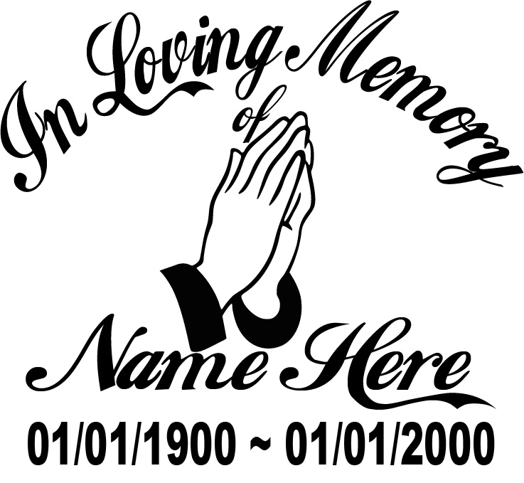 In Loving Memory Of -Praying Hands Sticker Decal Window Memorial Personalized