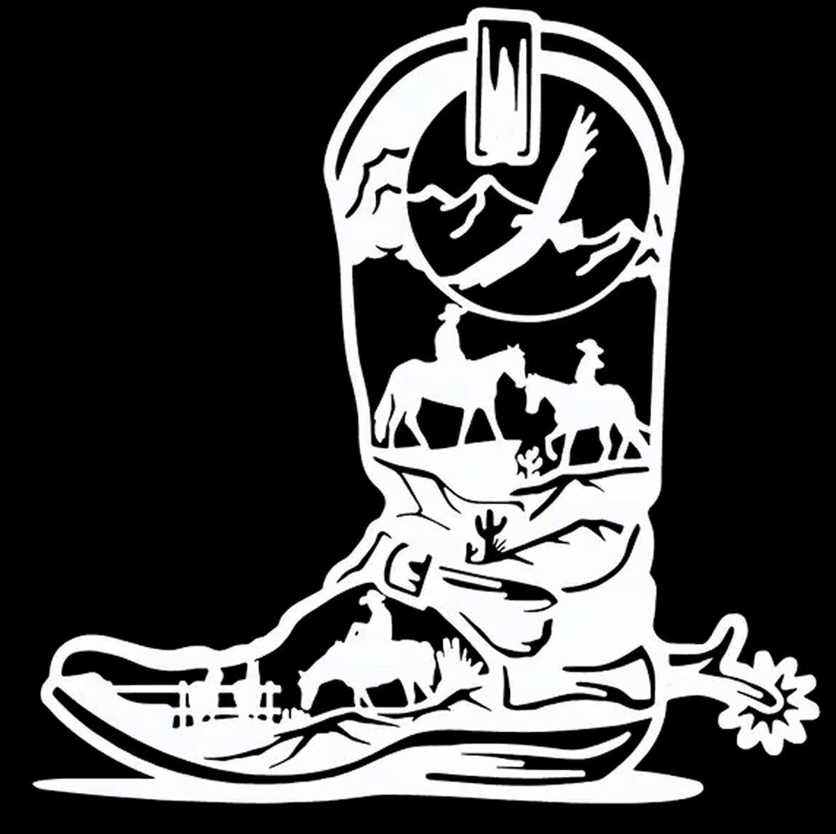 Western Cowboy Boot Horse Scene 2 PK 5″ Vinyl Decal Car Truck Window Wall Mirror