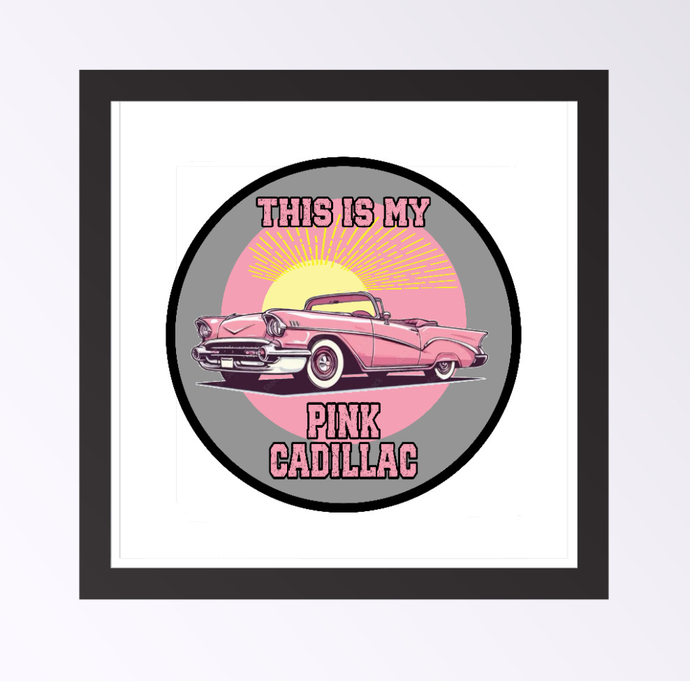 Car Classics “Pink Cadillac ” – 4″ Handcrafted Vinyl Decal Vehicle Cooler Laptop