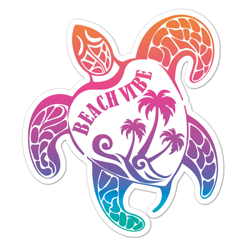 Beach Vibe Turtle, Vinyl Decal Sticker, Indoor Outdoor, 3 Sizes, #8760