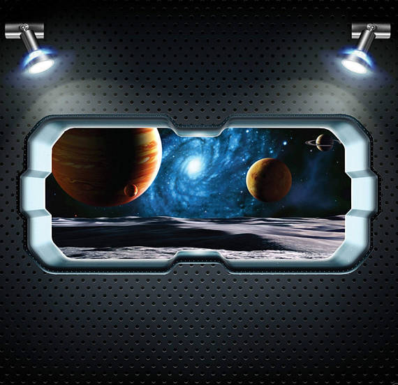 Full Colour Space Planet Window Galaxy Stars Moon Wall Art Sticker Decal WSD902