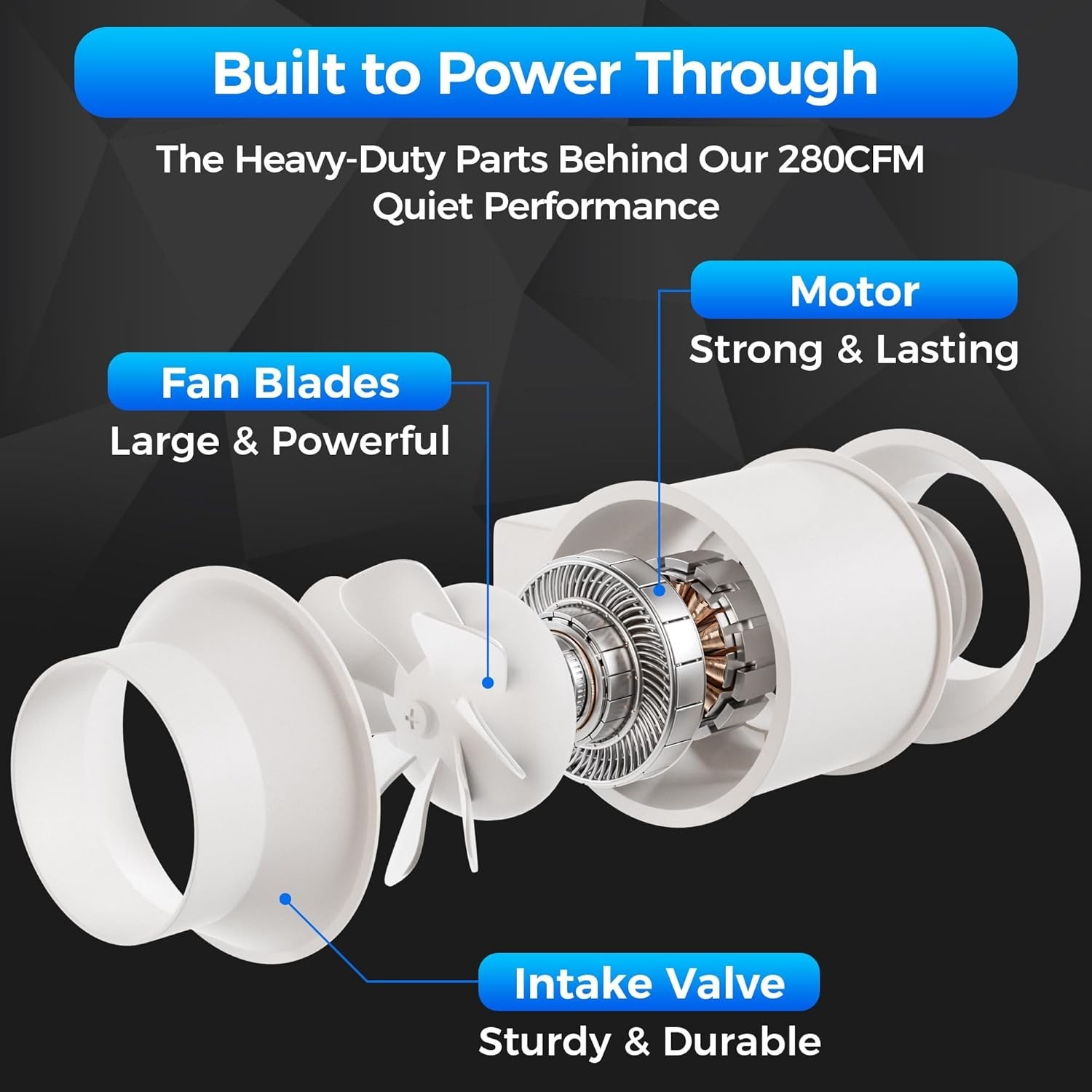 4″ Inch Inline Exhaust Fan with Remote Control, 280 CFM High Efficiency Air Flow