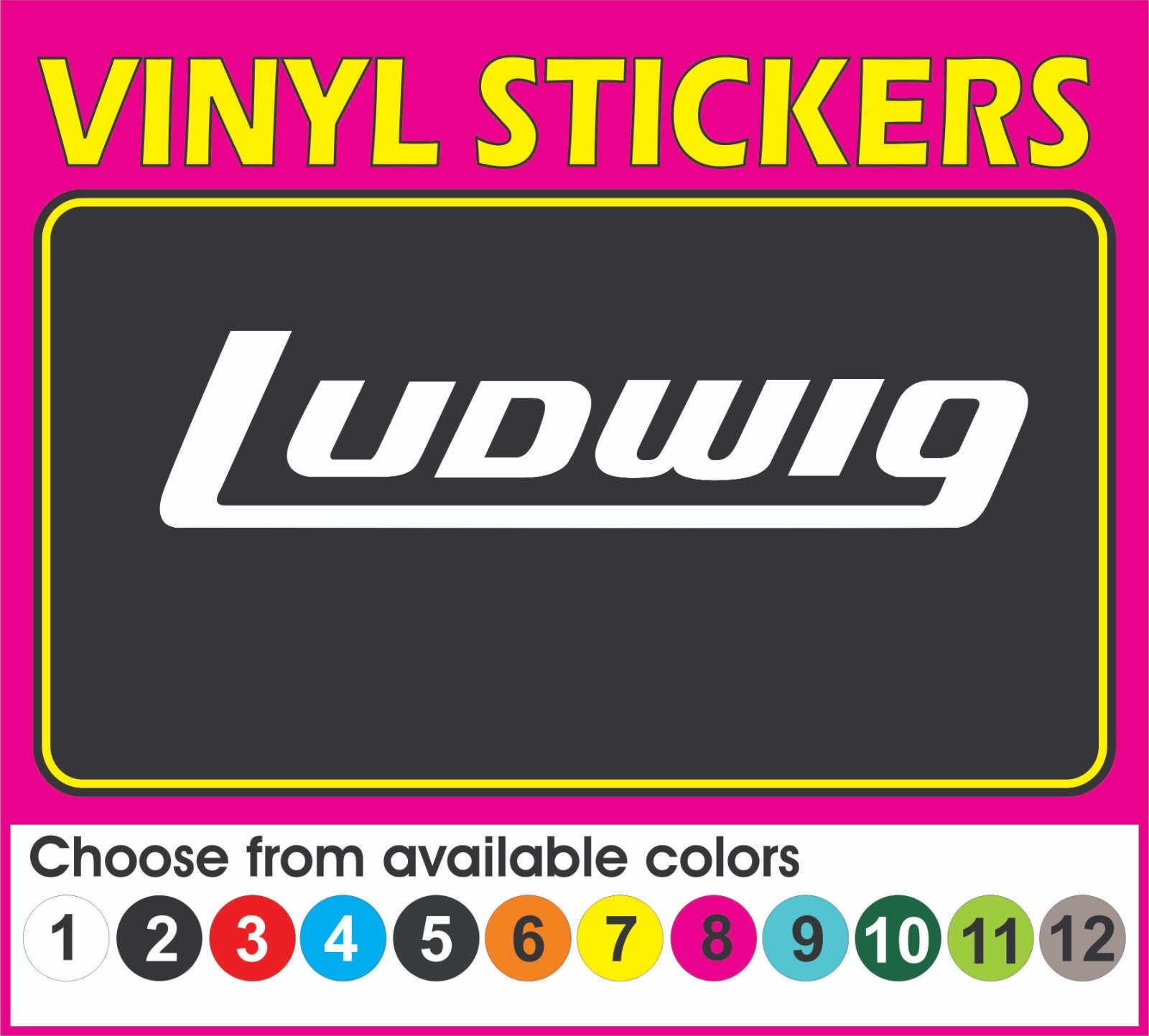 This decal/sticker is compatible with Ludwig Drums, cases & others 9″