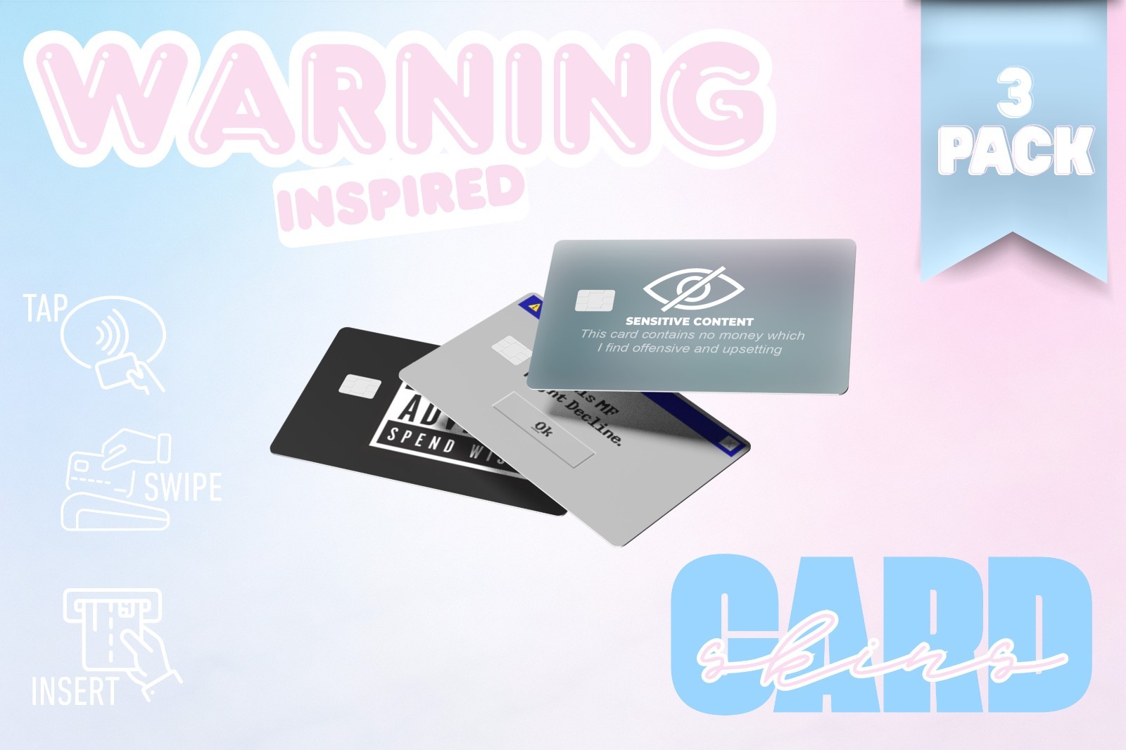 3‑Pack Financial Inspired Card Skins –Vinyl Credit & Debit Card Covers | Durable