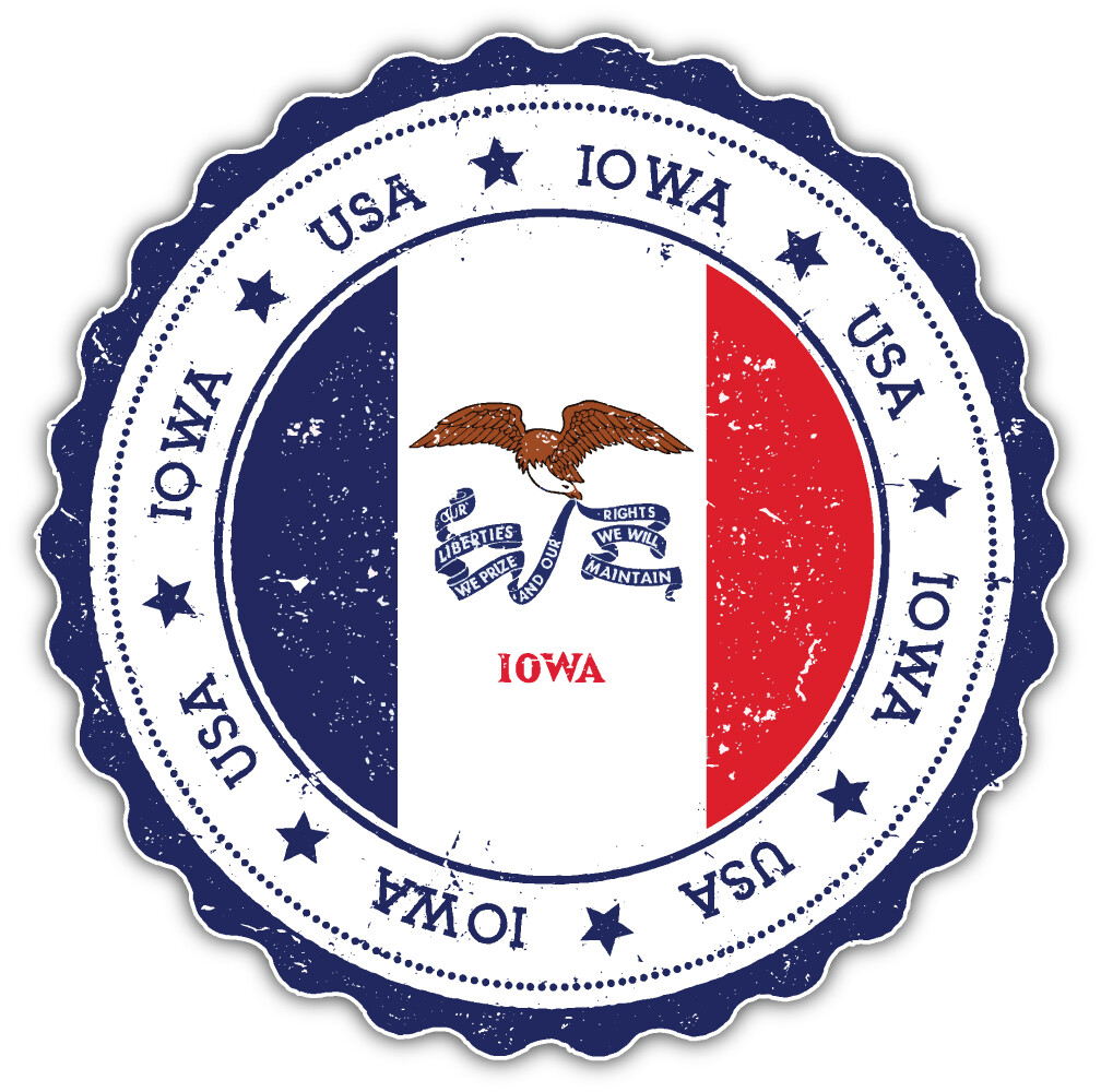 Iowa USA State Grunge Seal Emblem Car Bumper Sticker Decal “SIZES”