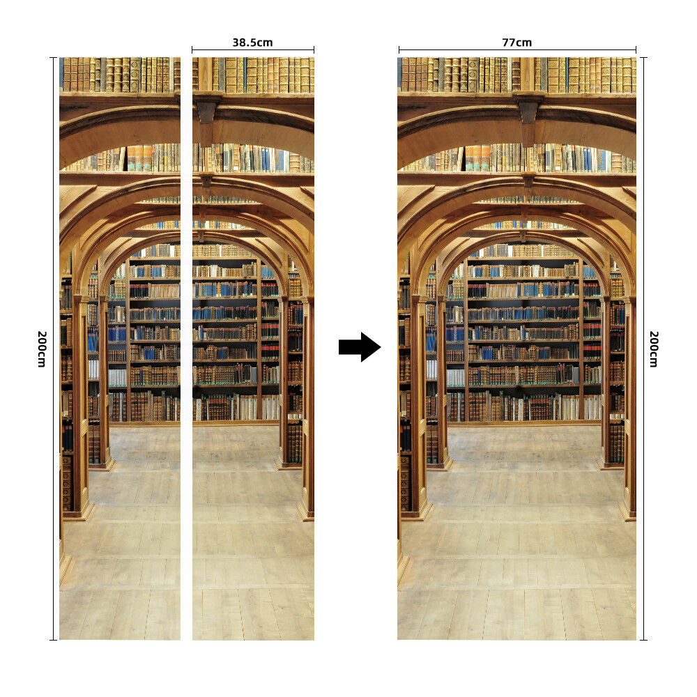 Door Sticker Library Retro Bookshelf Wall Decals Mural 3D Waterproof Wallpaper