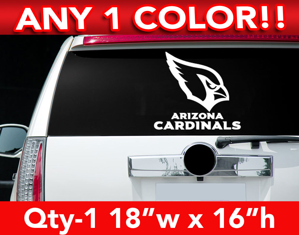ARIZONA CARDINALS WORDS / HEAD ONLY LOGO DECAL STICKER 18″w x 16″h ANY 1 COLOR