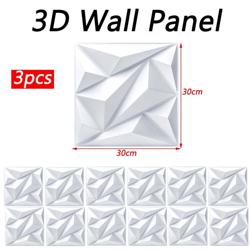 12Pcs PVC 3D Effect Wall Panels 30x30cm for DIY Wallpaper Home Decor White Color