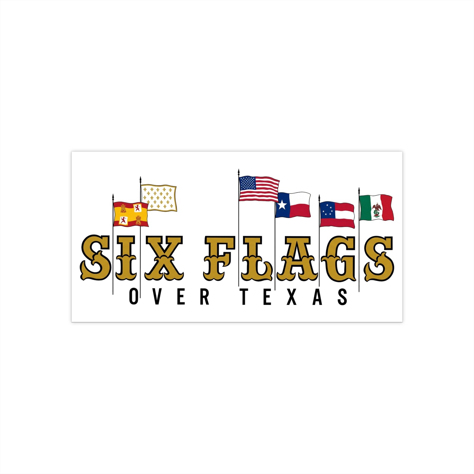 Retro Sixties Logo Six Flags Over Bumper Sticker | Vintage Texas Flag Decal