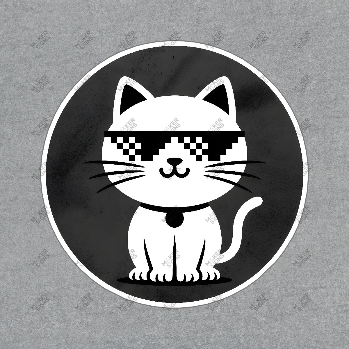 Cool Cat Sticker Minimalist Cartoon Cat with Sunglasses Modern #7739