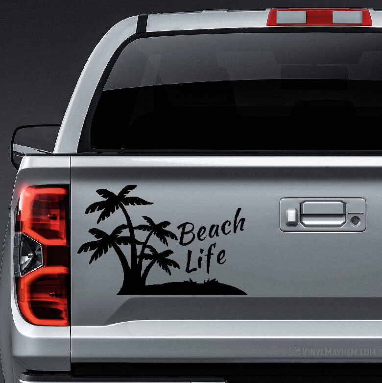 Palm Trees Beach Life Oasis vinyl sticker decal tropical island Maui Kona Fiji