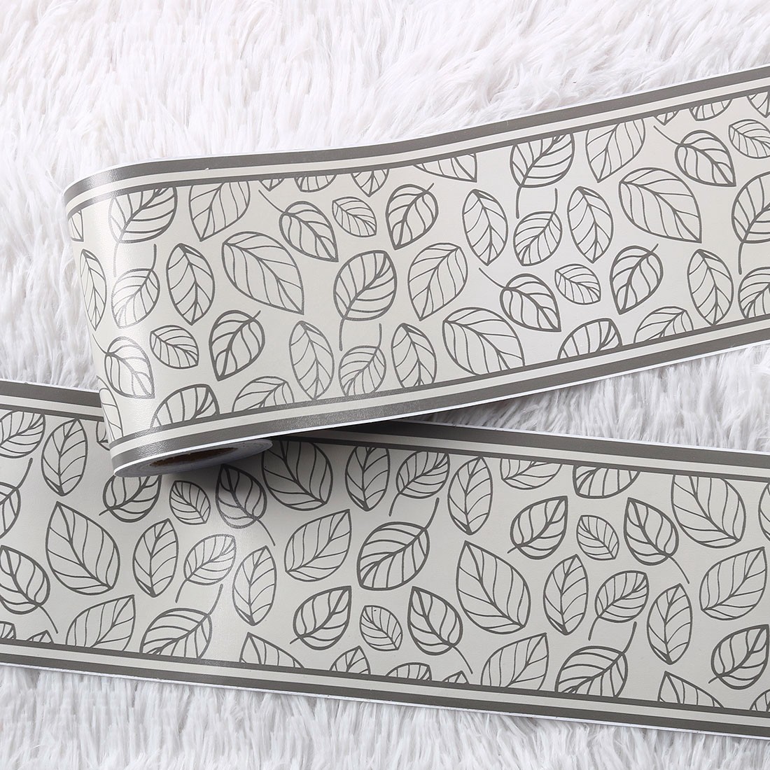 Wall Paper Border Self Stick PVC Gray Black Leaves Pattern Wall Window Decor