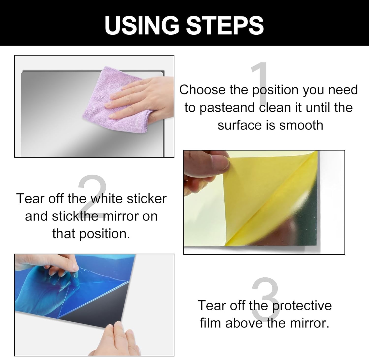 12″ x 12″ Acrylic Flexible Mirror Sheets 12 Pack Self-Adhesive Mirror Tiles