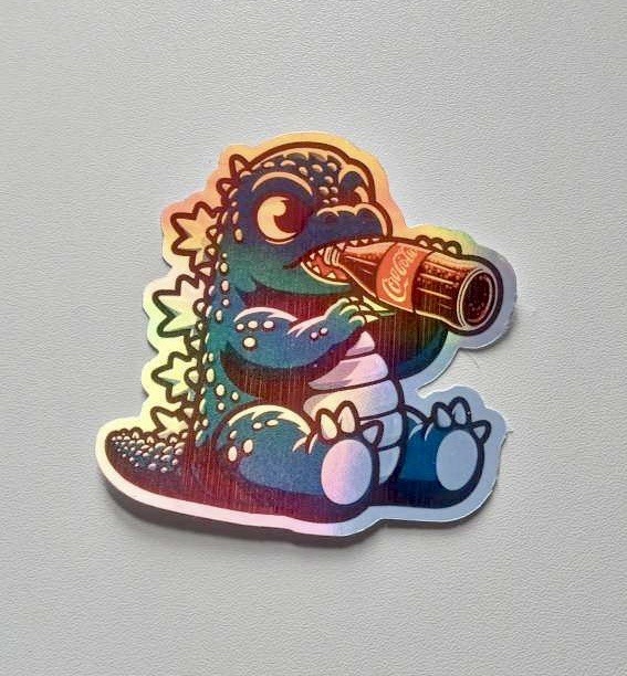 Godzilla Drinking Glass Cola 3 Inch Waterproof Vinyl Holographic Sticker