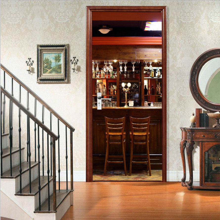 PVC Retro Bar Counter Door Sticker Wall Decals Mural 3D Wallpaper Home Decor