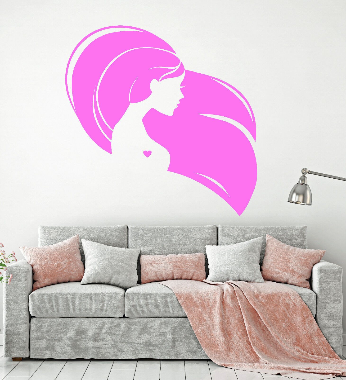 Vinyl Wall Decal Beautiful Head Girl Heart Woman Long Hair Stickers (1323ig)