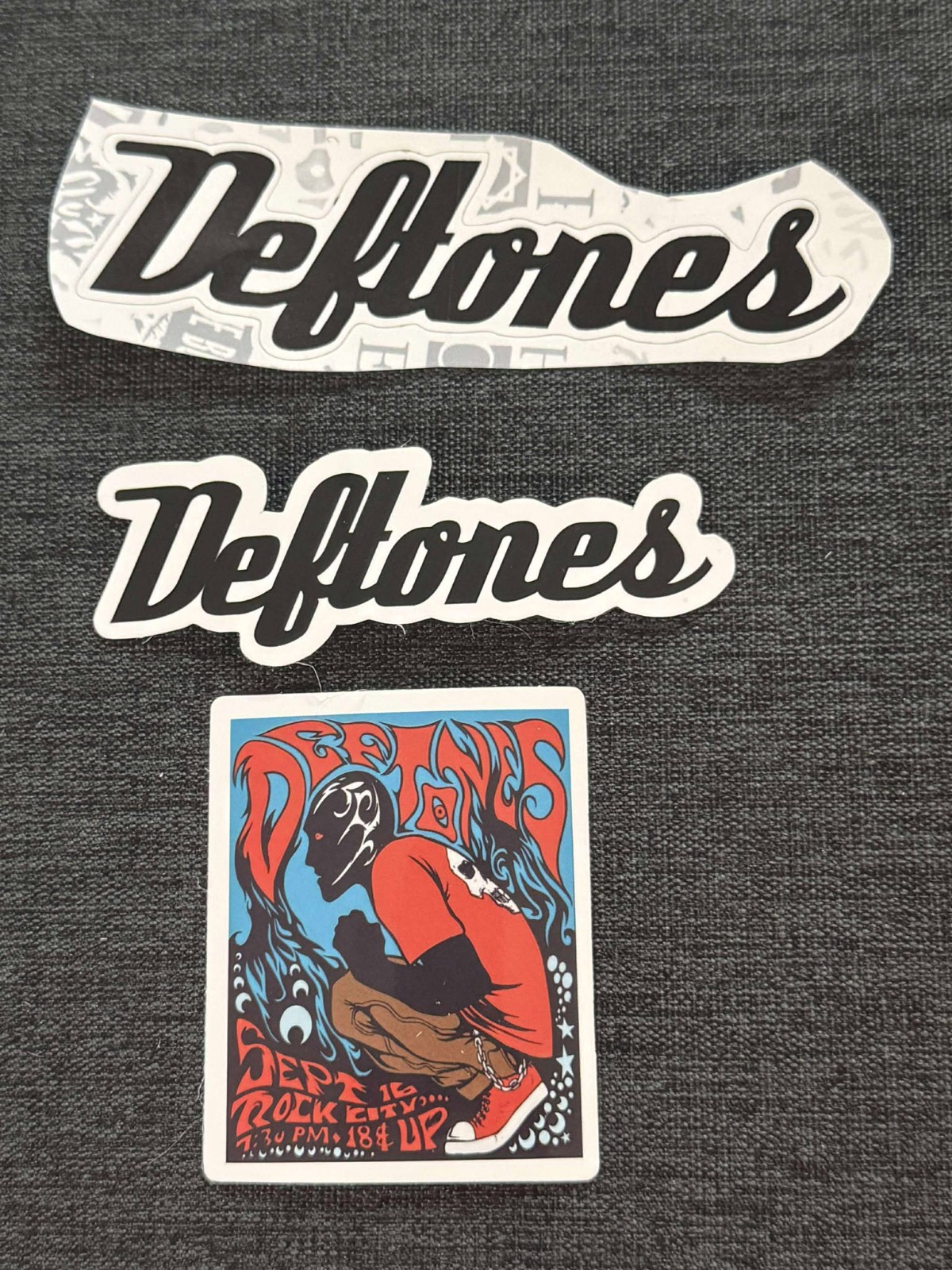 Lot of 3 DEFTONES 1 1/8″ to 4 1/8″ Band Logo STICKERS Red Blue FAST! FREE SHIP!