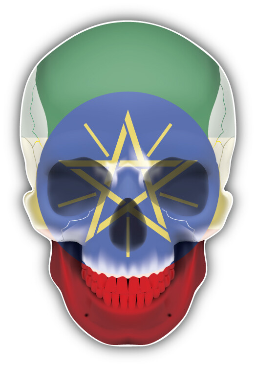 Ethiopia Flag Human Skull Car Bumper Sticker Decal