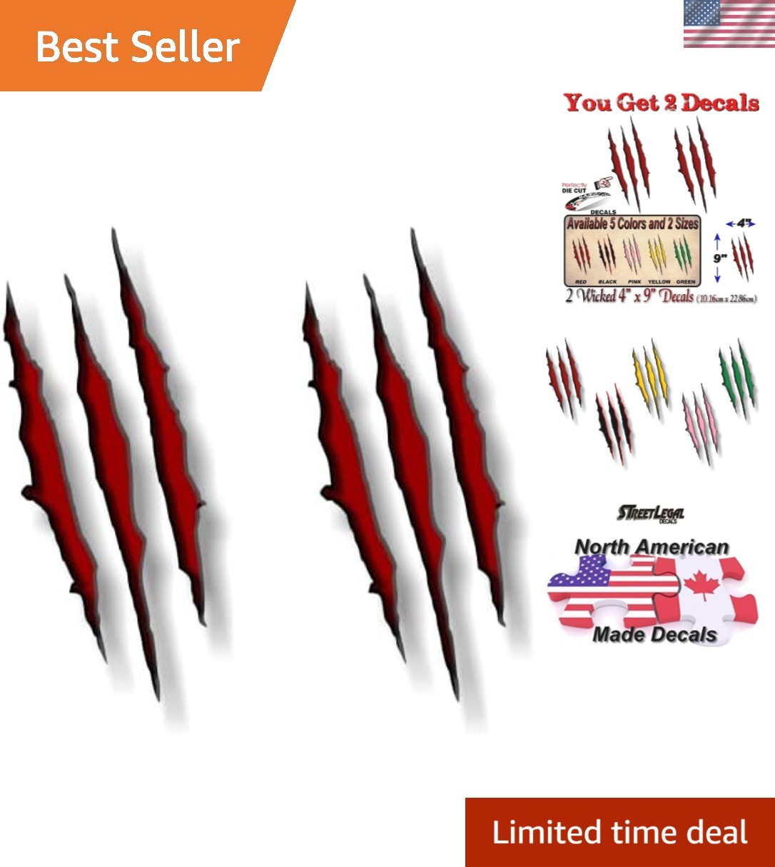 Dinosaur Claw Marks Vinyl Stickers – 2 Die-Cut Decals, Multiple Colors Available