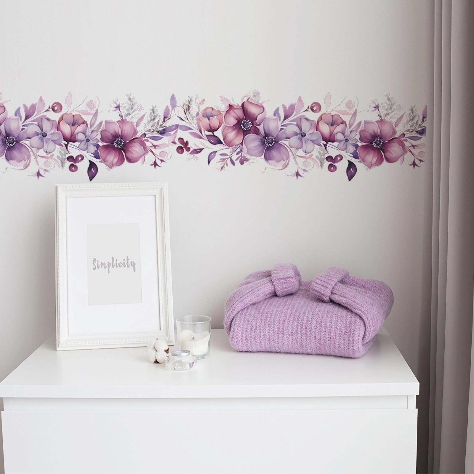 Romantic Purple-Pink Flower Vine Wall Stickers, sacinora Botanical Floral Art…