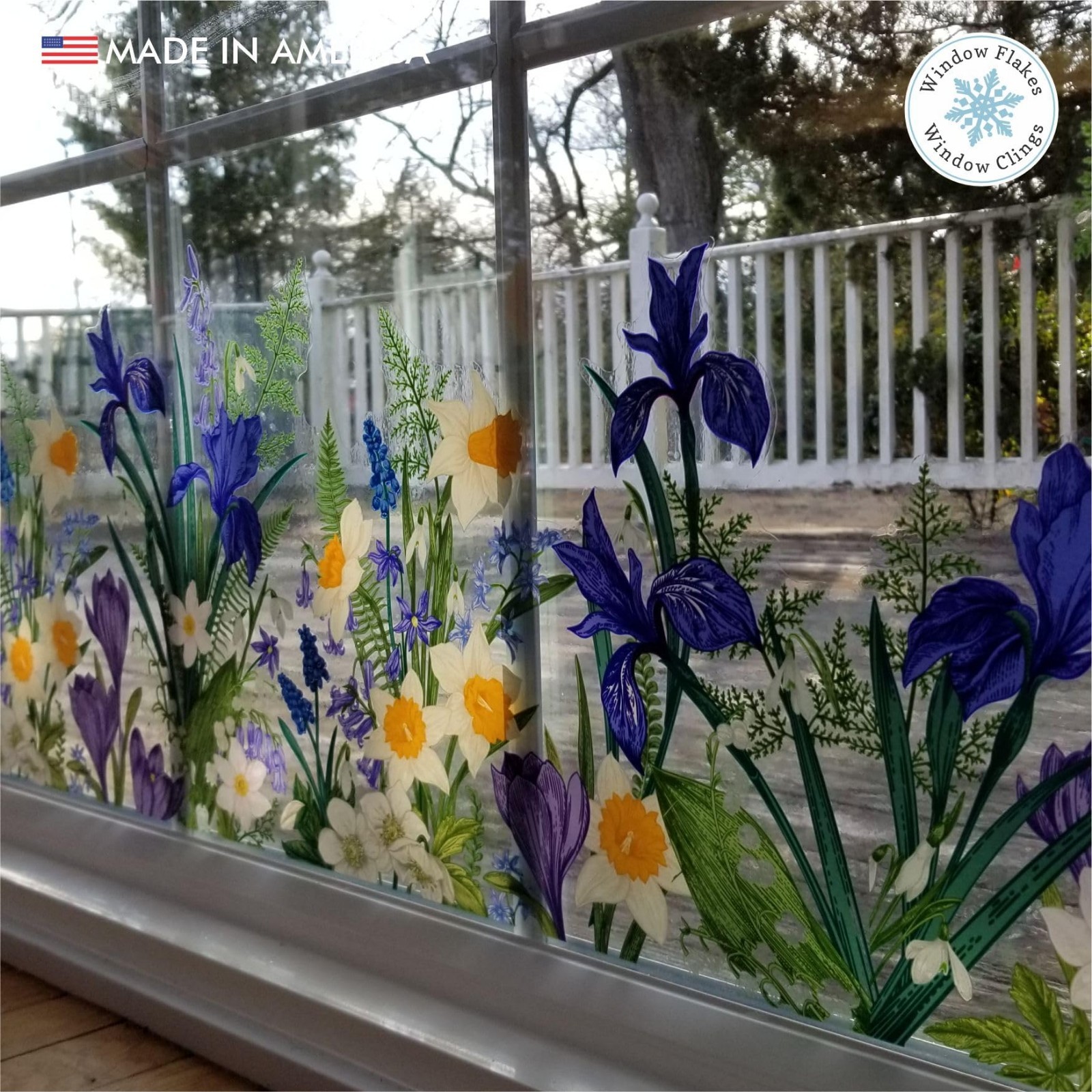 Spring Flower Window Cling Border – Double-Sided Static Decal for Glass – Bird S