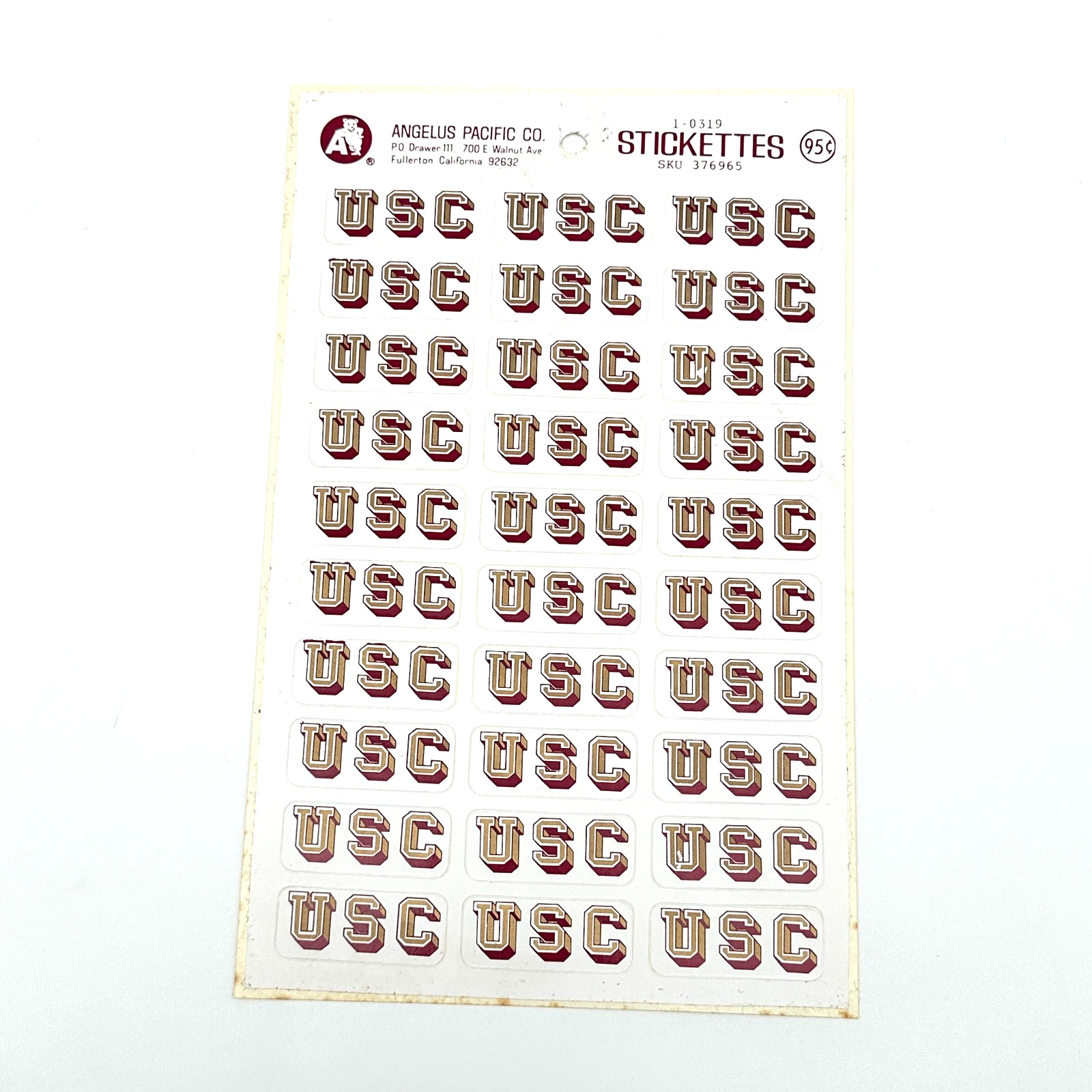 Vintage USC Stickette Decal Sheet University of Southern California Unused