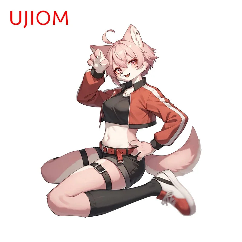 UJIOM Playful Pink Furry Cat Girl Wall Sticker Lovely Kids Bedroom Wardrobe