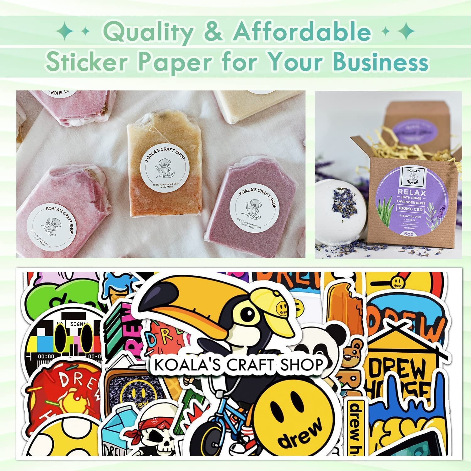 Koala Vinyl Sticker Paper Waterproof Matte White 50 Ct 8.5×11 for Inkjet Laser