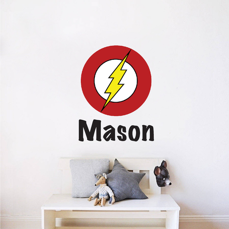 Flash Superhero Name Wall Decal DC Comic Decals Justice League Kids Wall, e27