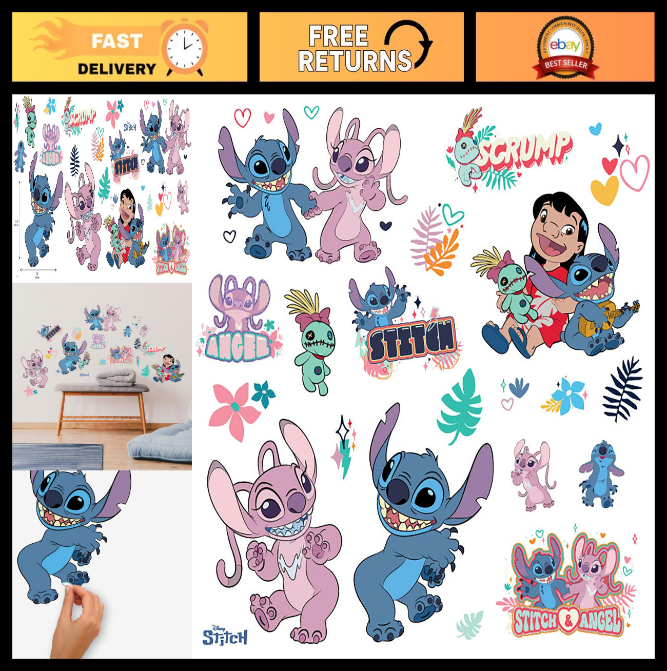 Lilo and Stitch Wall Decals – Stitch & Angel Removable Stickers for Kids’ Room D