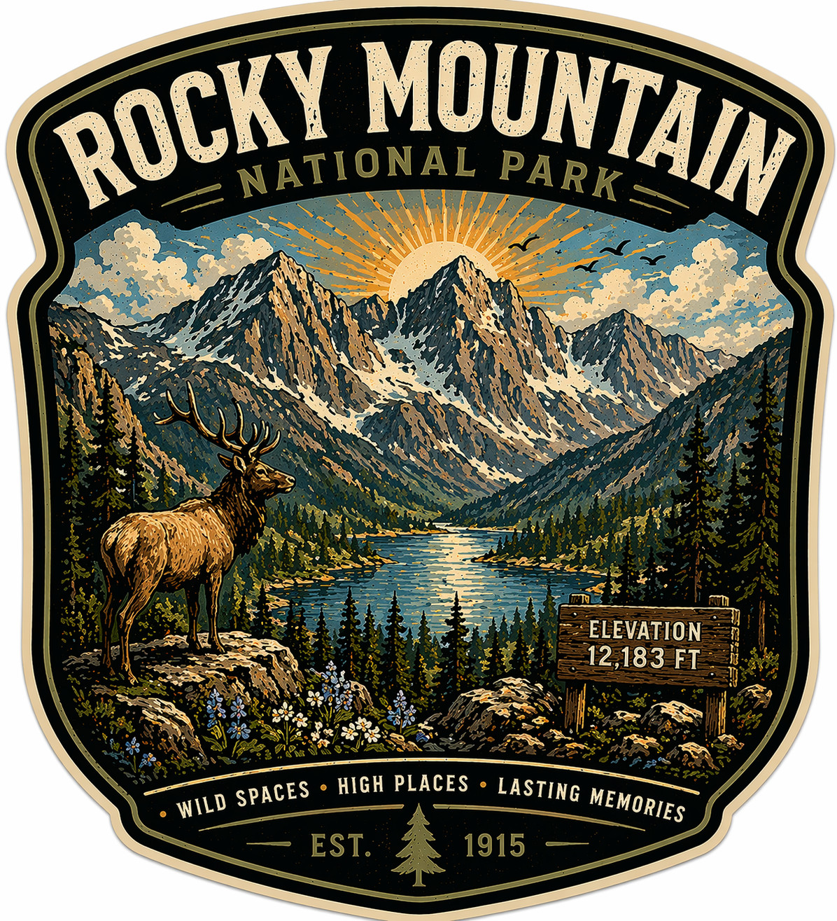 Rocky Mountain National Park Sticker Decal Vintage Badge Waterproof Laptop