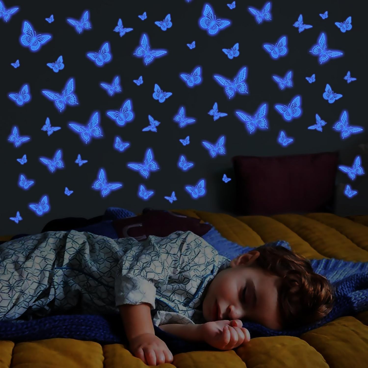 24-Pack 3D Blue Butterfly Wall Stickers Glow In The Dark Luminous Nursery Decal