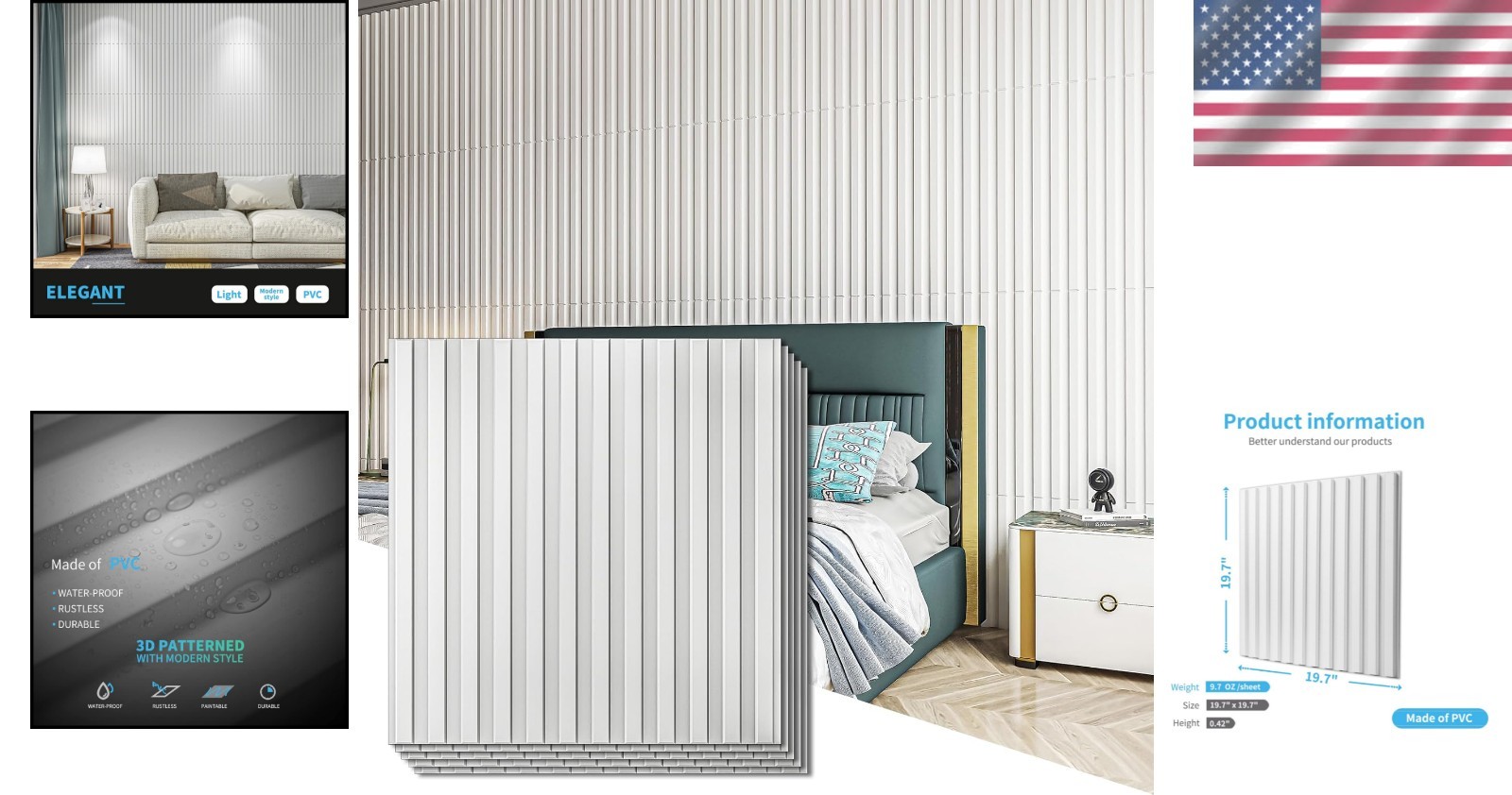 Elegant 3D Fluted Textured Wall Panel Kit – Pack of 12, 19.7 x 19.7 in., White