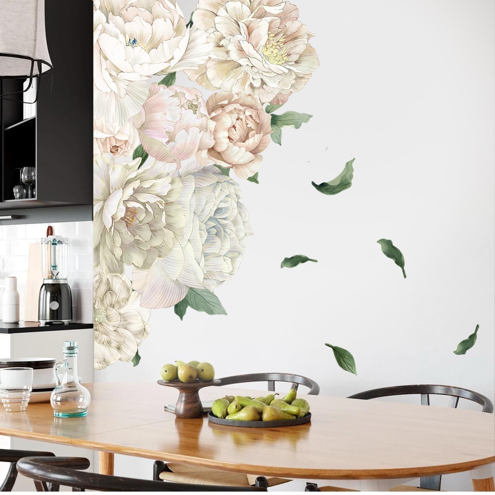Romantic White Peony Wall Decals, Large Flower Vinyl Wall Art for Nursery & W…