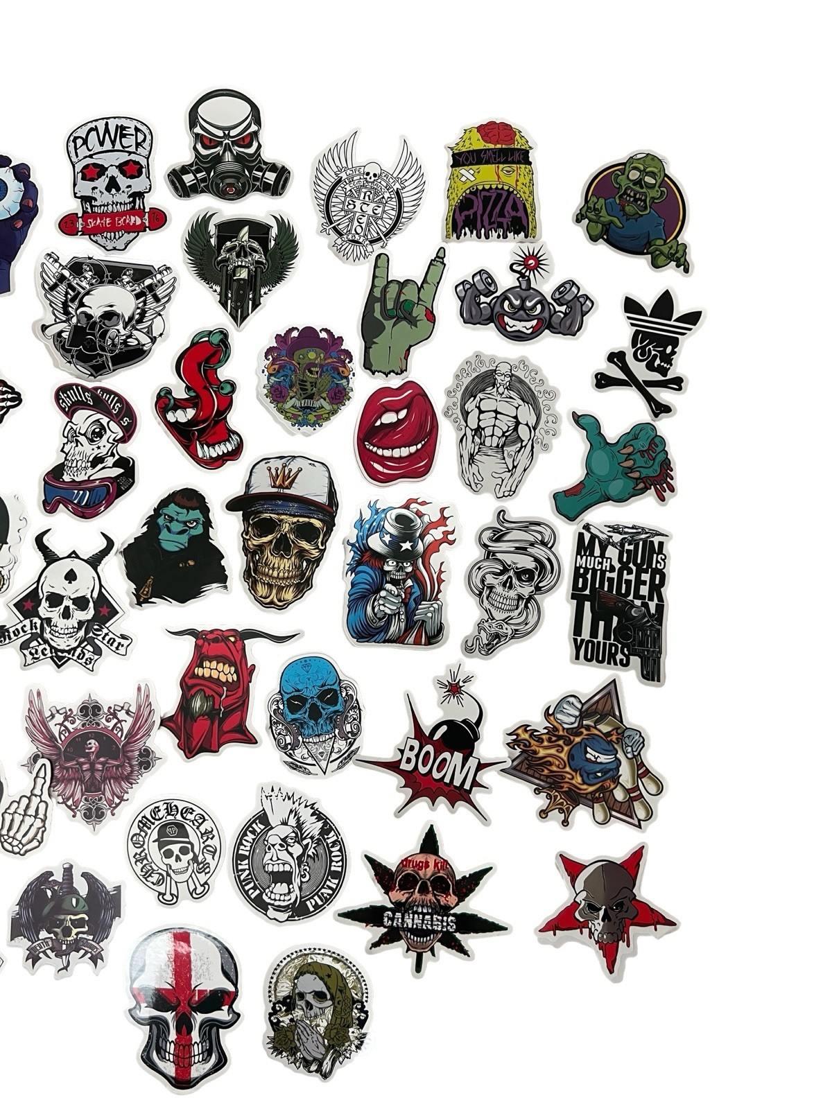 50pc Edgy Sticker Pack – Waterproof Vinyl – Skull Zombie Rock Streetwear Art