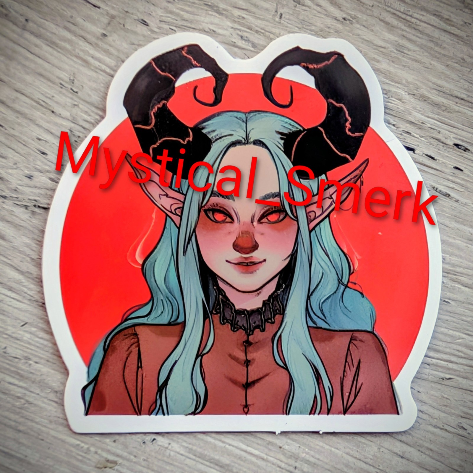 Haunted Active Spirit Demon Girl With Horns The Red Sun Power Dark Sticker 1 Pc