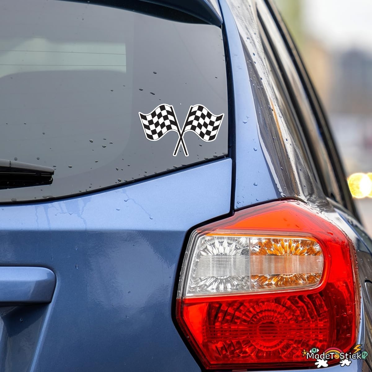 Checkered Racing Flags 2-Pack Crossed Vinyl Decal Car Bumper Sticker 3.6″x6″