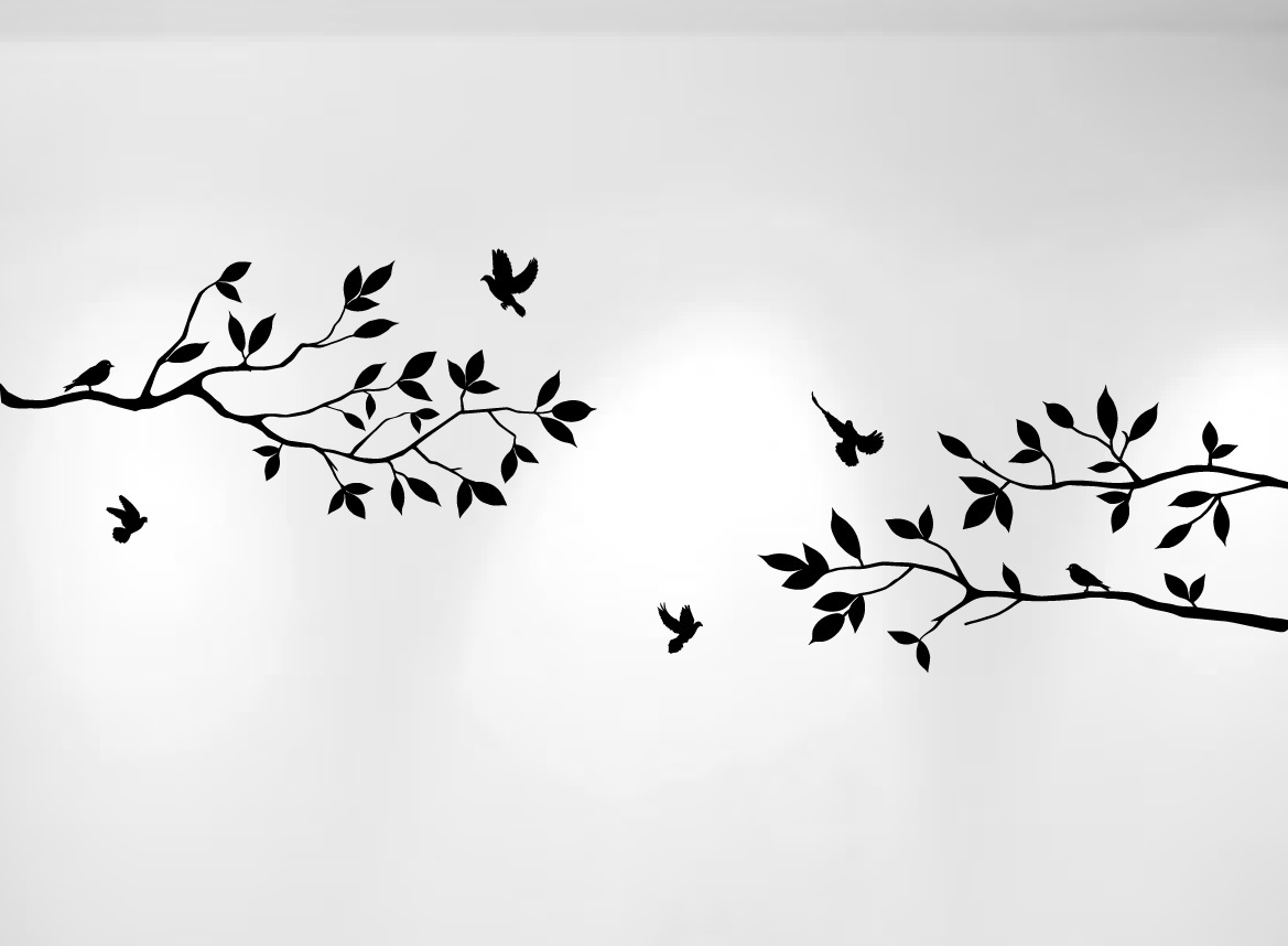 Tree Branches Wall Decal with Birds Vinyl Sticker Nursery Leaves 40″ W X 18″ H