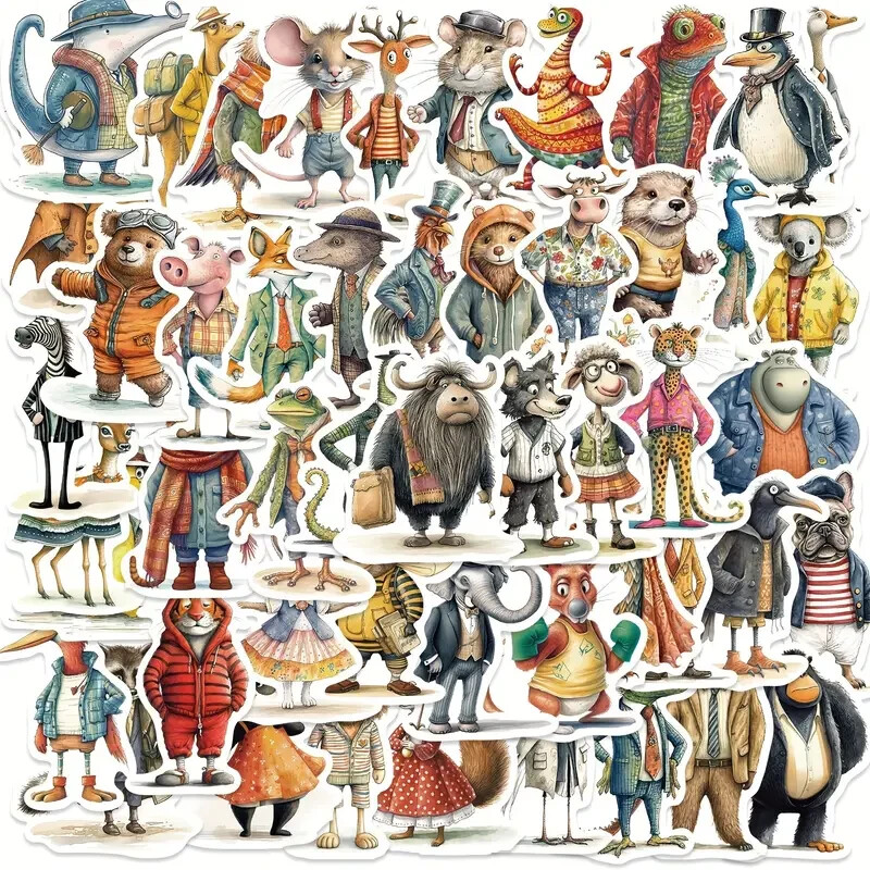 50PC. CARTOON ANTHROPOMORPHIC ANIMALS’ WATERPROOF VINYL STICKERS/DECALS