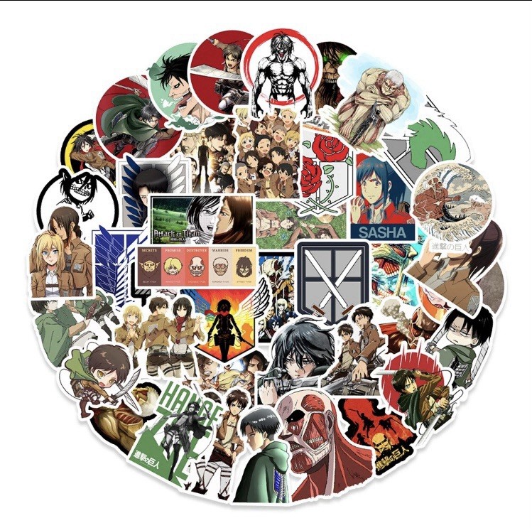 50pcs Waterproof Vinyl Stickers Attack on Titan Anime Luggage Phone Laptop Car